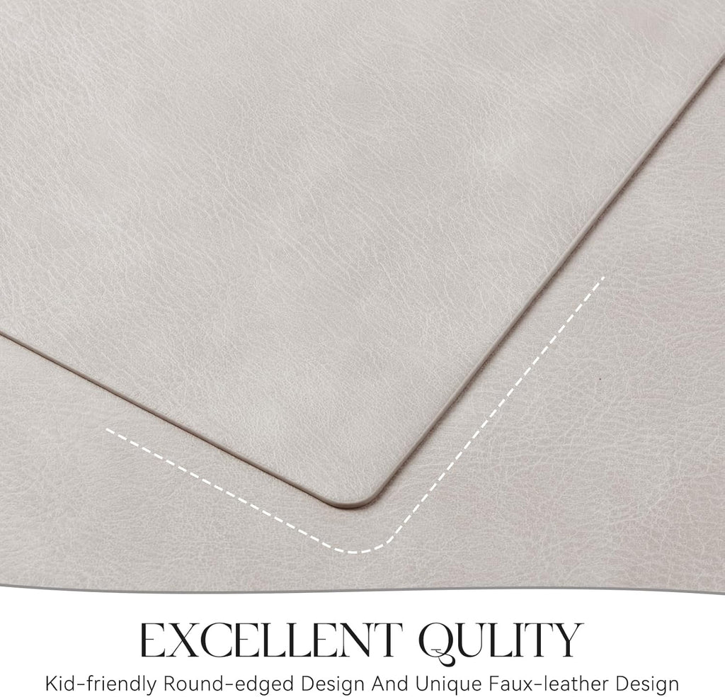 MOSAYT Vinyl Placemats Set of 12-12 X 17 Inch - Faux Leather 100% Waterproof Oil-Proof Wipeable PU Place Mats, Heat Resistant Reversible Table Mats for Kitchen, Dining, Outdoor (Light Grey)