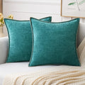 MIULEE Pack of 2 Couch Throw Pillow Covers 20x20 Inch Teal Farmhouse Decorative Pillow Covers with Stitched Edge Soft Chenille Solid Dyed Spring Pillow Covers for Sofa Bed Living Room
