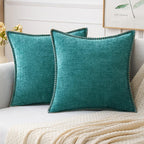 MIULEE Pack of 2 Couch Throw Pillow Covers 20x20 Inch Teal Farmhouse Decorative Pillow Covers with Stitched Edge Soft Chenille Solid Dyed Spring Pillow Covers for Sofa Bed Living Room