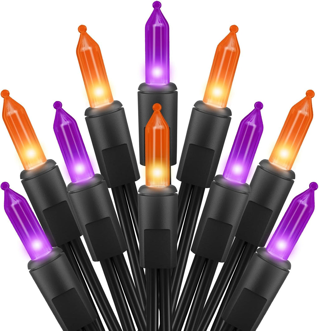 2 Pack Halloween Mini Lights, 13 Feet 50 Count Totally 100 Count Incandescent Mini String Lights, Connectable Halloween Light for Haunted House Party Holiday Window Indoor Decoration, Orange & Purple