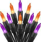 2 Pack Halloween Mini Lights, 13 Feet 50 Count Totally 100 Count Incandescent Mini String Lights, Connectable Halloween Light for Haunted House Party Holiday Window Indoor Decoration, Orange & Purple