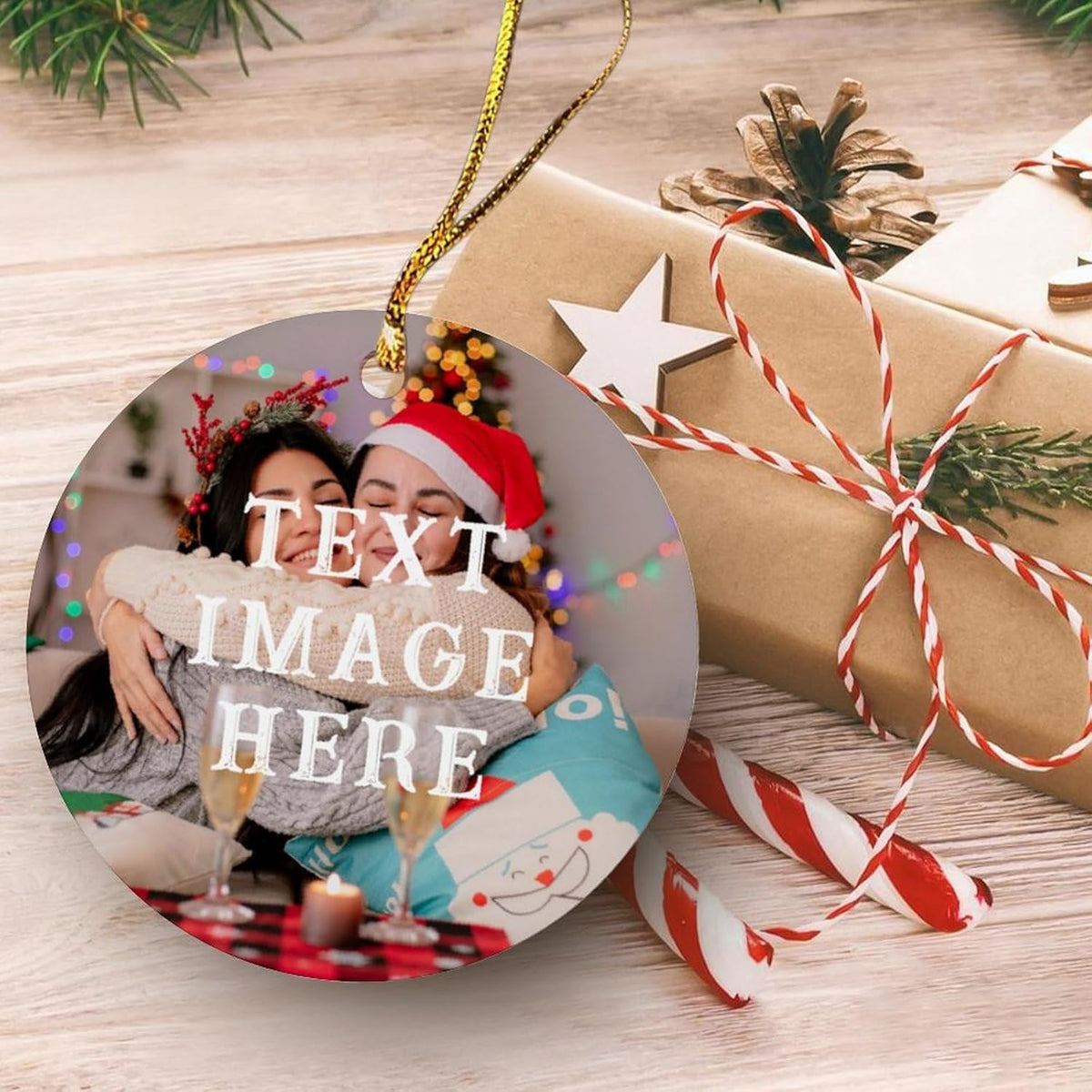 Personalized Christmas Ornaments 2024 Custom Photo Picture Text Ornament for Christmas Tree Hanging Customized Ceramic Home Holiday Decorations Gift for Xmas Kids Couples Family Dogs 2-Side Print 2.9"
