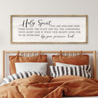 Holy Spirit You are Welcome Here Wall Decor Art 40x15 Inch Large Christian Song Bible Verse Plaque Wood Framed Sign Living Room Scripture Quote Religious For Office Wall Hanging (Wood)