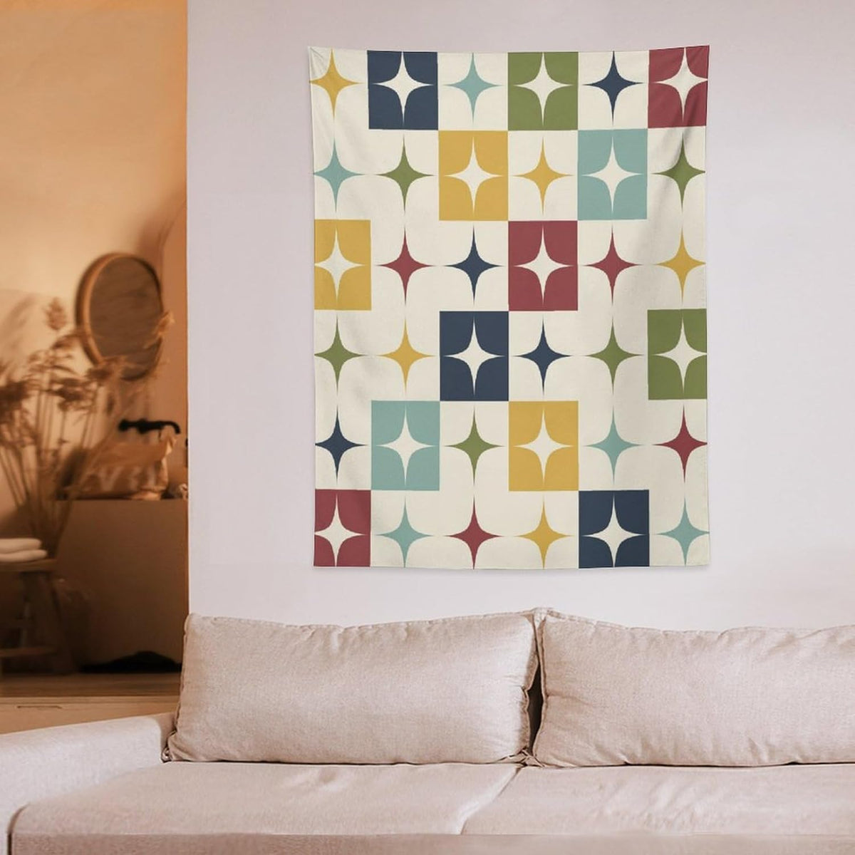 ICMOLYYENLO Boho Medieval Cat Tapestry, Abstract Atomic Starburst Geometric Aesthetic Art Wall Hanging For Bedroom Living Room Dormitory 30x40 Inches