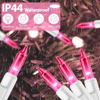 Pink Christmas Lights 25FT 100 Incandescent Bulbs, Pink Mini Lights with White Wire for Valentine's Day, Wedding, Garland, Thanksgiving, Party, Home, Indoor & Outdoor Festival Xmas Decoration