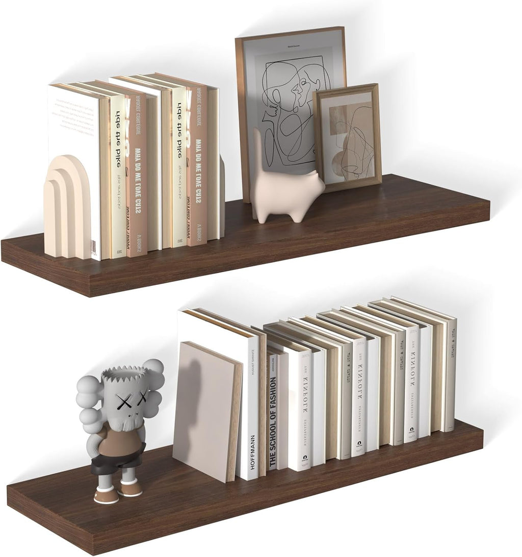 12 Inch Deep Floating Shelves for Wall 2 Pack Floating Shelves Large Storage Space Wall Mount Shelf for Living Room Kitchen Bathroom 36" W x 12" D x 1.2" H Rustic Brown
