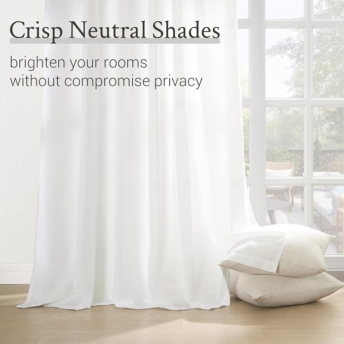 Topfinel White Boho Linen Sheer Curtains 72 Inch Length Small Window - Image 4
