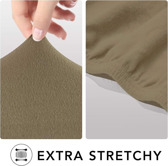 PureFit Stretch Oversized Couch Covers Fleece Sofa Slipcovers Tan | 1-Piece - Image 4