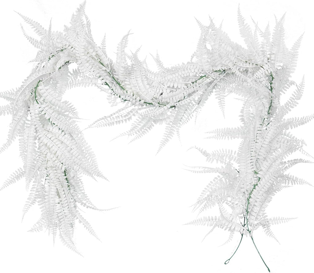 RECUTMS 2pcs Artificial Garland Faux Hanging Boston 6FT Fern Garlands Fake Greenery Ferns Plants for Halloween Thanksgiving Wedding Indoor Outdoor Party Wall Door Frame Fireplace Decor(White)