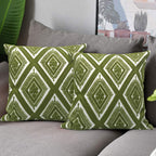 Alysheer Embroidered Decorative Throw Pillow Covers 18x18 inches Set of 2 Pieces, Boho Geometric Modern Chic Classic Pattern Cotton Cushion Cases for Sofa Couch Bed Living Room(Olive Green)