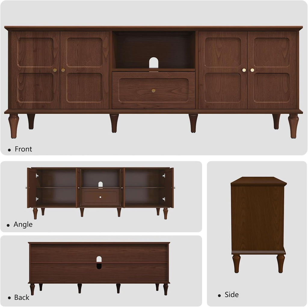ARTPOWER 67'' Mid-Century Modern TV Stand with Storage Drawer and Doors, Long TV Stand with Adjustable Shelves for 75 Inch TV for Living Room, Bedroom, Brown