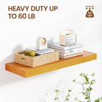 Honey Oak Brown Floating Wall Shelves 24 Inches Long x 8”x 1.4” Wooden Shelf Floating Rustic Farmhouse Decor, Heavy Duty Shelf Hold 60 lbs, Wall Shelves for Bathroom Living Room Kitchen Bedroom Office