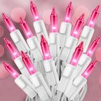 Pink Christmas Lights 25FT 100 Incandescent Bulbs, Pink Mini Lights with White Wire for Valentine's Day, Wedding, Garland, Thanksgiving, Party, Home, Indoor & Outdoor Festival Xmas Decoration