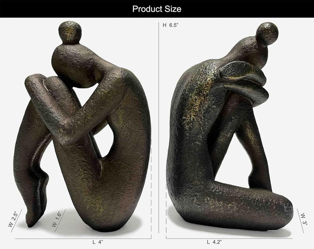 Unique Decorative Girl Thinker Bookends, Book Stopper Holder Nonskid, Book Ends for Shelves Living Room Office Home Decor, Resin, 1Pair/2Piece 6.5''
