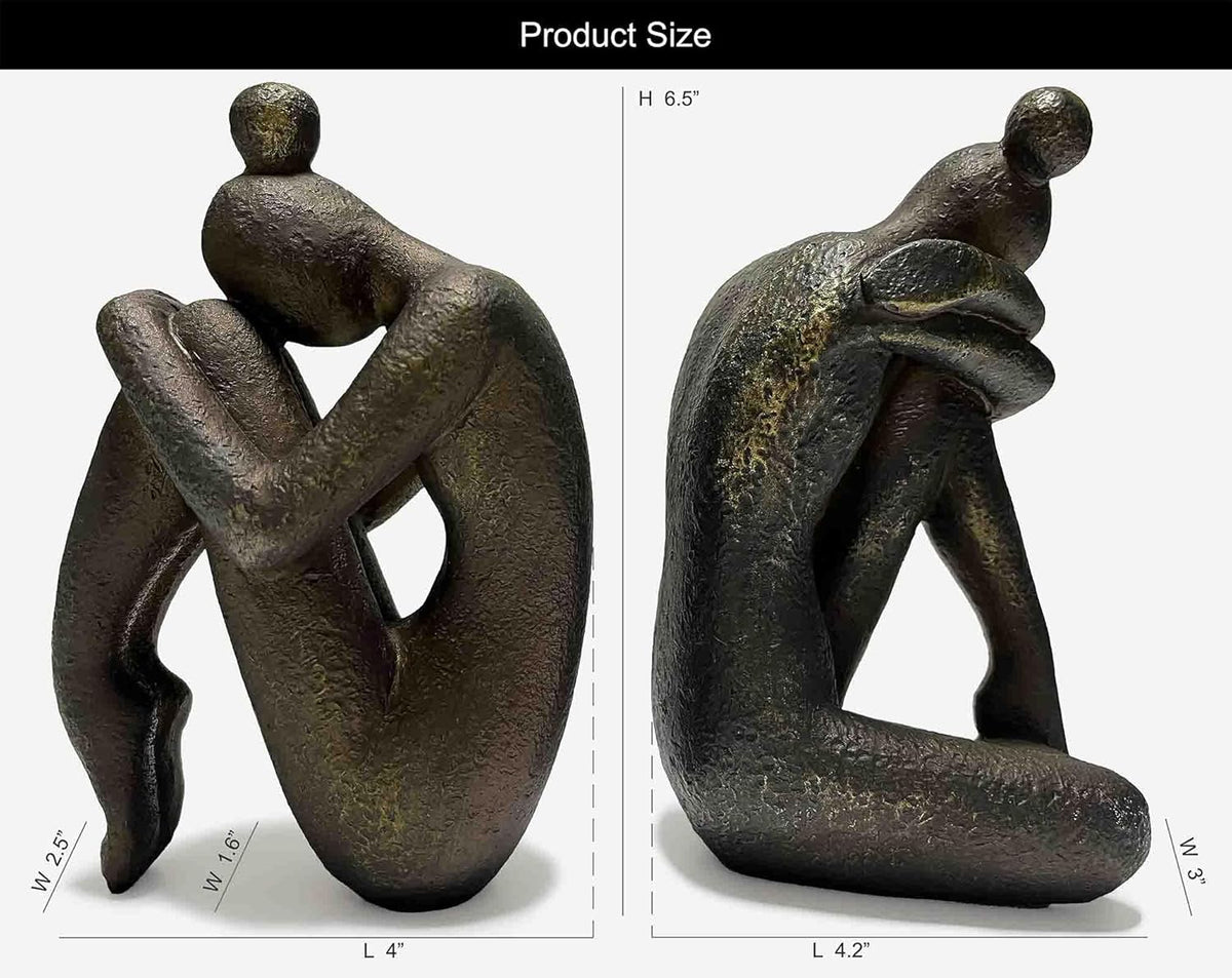 Unique Decorative Girl Thinker Bookends, Book Stopper Holder Nonskid, Book Ends for Shelves Living Room Office Home Decor, Resin, 1Pair/2Piece 6.5''