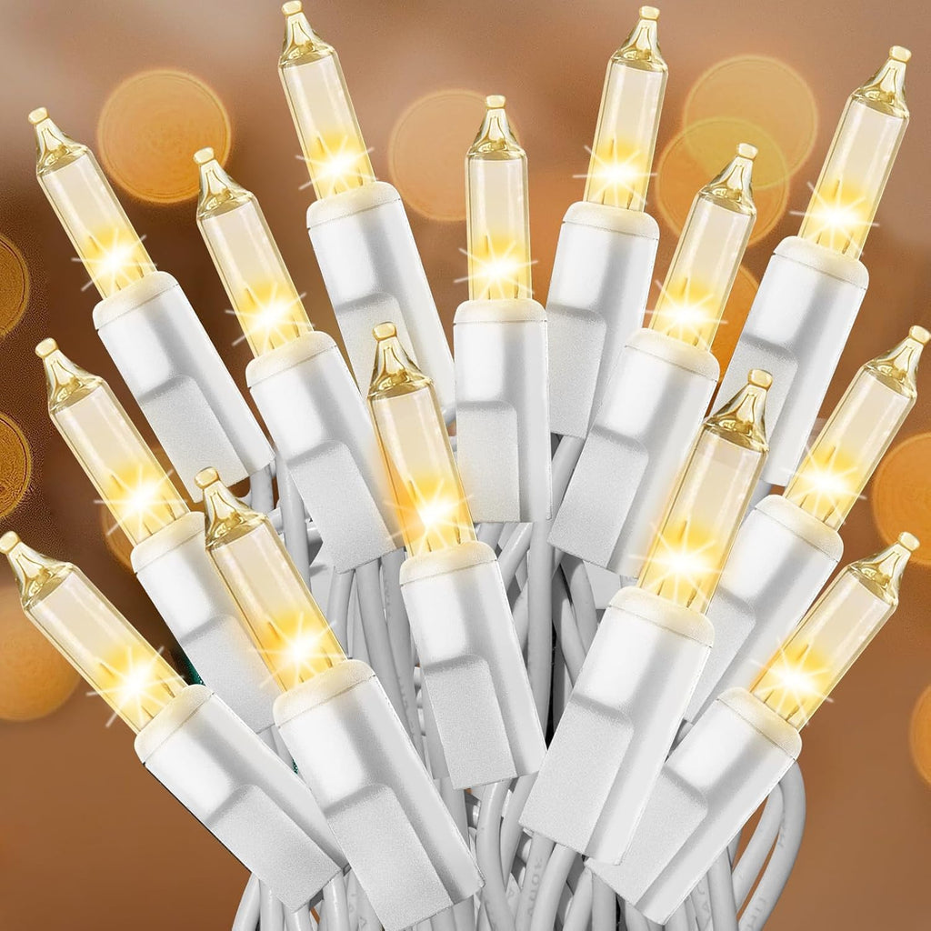 Clear Christmas Lights 25FT 100 Incandescent Bulbs Warm White Mini Lights with White Wire for Christmas Tree, Garland, Thanksgiving, Wedding, Party, Home, Indoor & Outdoor Festival Decoration