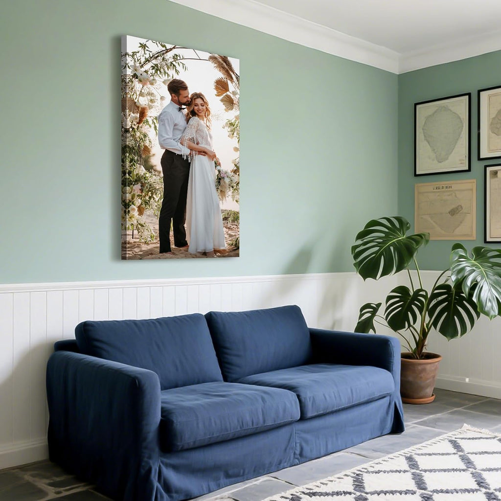 Custom Canvas Prints with Your Photos - Personalized Pictures Print, Customized Photo Gifts, Wall Art Poster Canvas Printing for Wedding, Family, Baby, Pets, Home Office Decor, Wrapped Frame 12x24