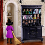 56 Pcs Halloween Miniatures Decorations 1:12 Scale Magic House Accessories Mini Wooden Bookshelf Furniture Set Tiny Sorcery Bottles Books Desk Chair Witch Hat Dollhouse Decor