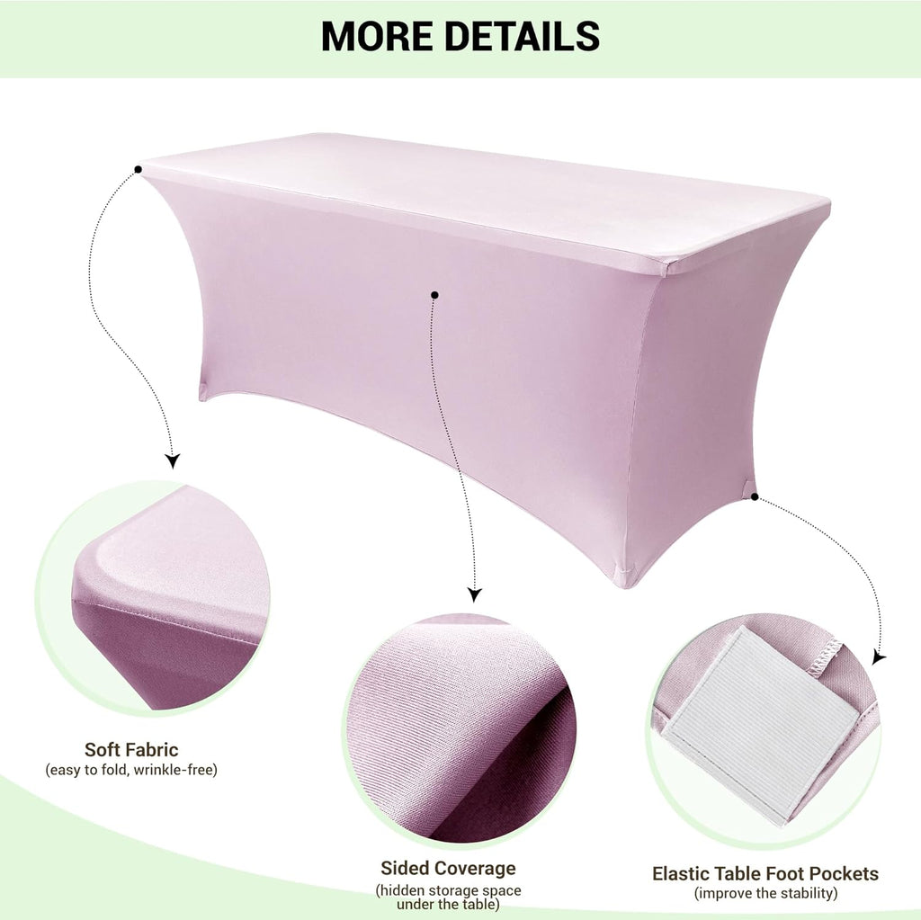 Obstal 6ft Stretch Spandex Table Cover for Standard Folding Tables - Universal Rectangular Fitted Tablecloth Protector for Wedding, Banquet and Party, 72L x 30W x 30H Inches, Light Pink, 2pc