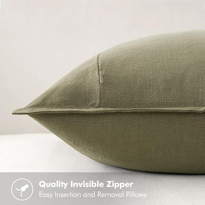 MIULEE Decorative Linen Pillow Covers 20x20 Inch Light Olive Green | Boho - Image 3