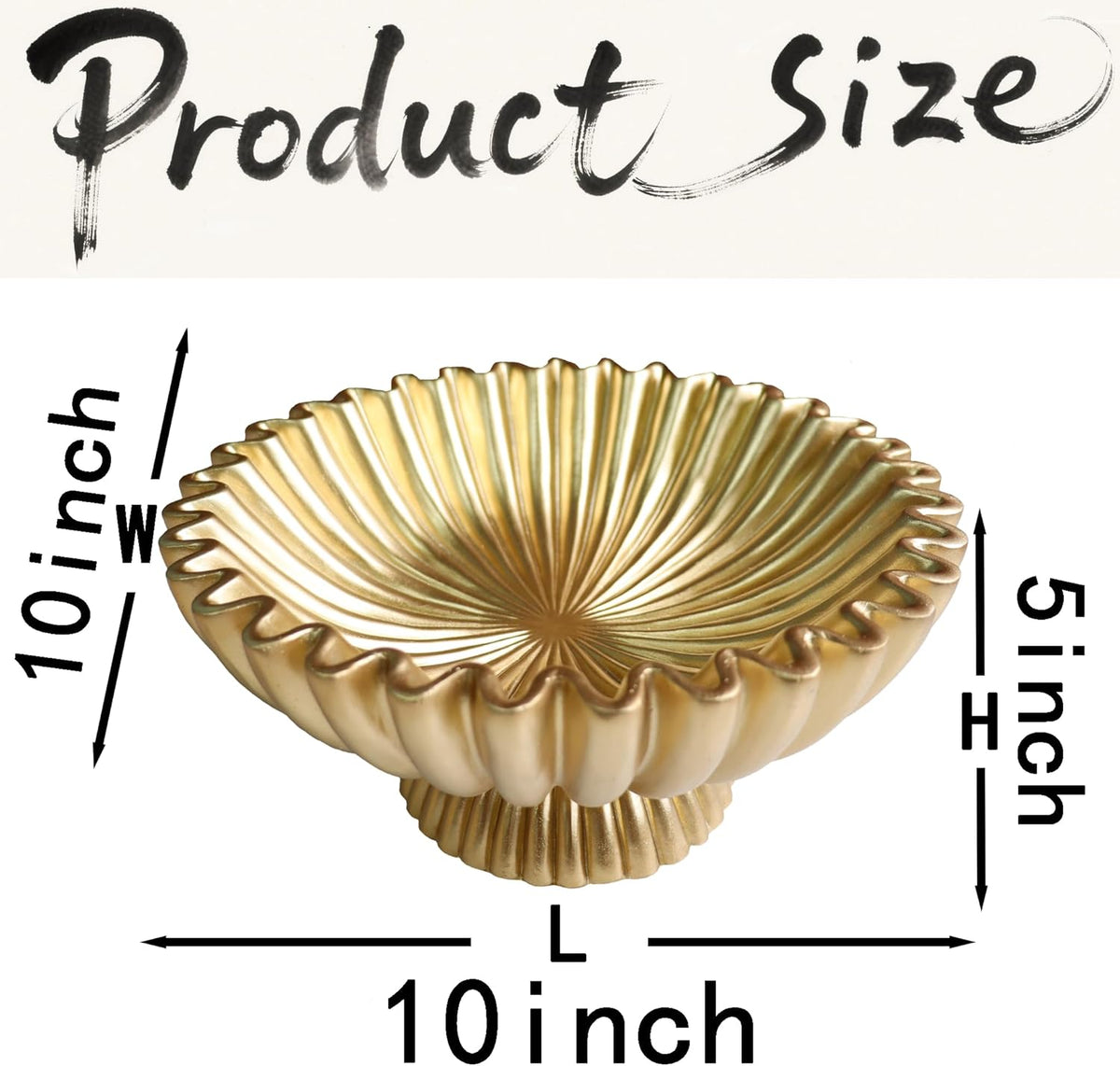 10" Large Decorative Bowl decor, Scalloped Bowls for Modern Home Decor,Ruffle Decor,Stylish Key Bowl for Entry Table,Decorative Fruit Bowl for Kitchen Counter,With base,Golden