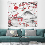 Red Cherry Blossoms Tapestry, Japanese Fuji Mountain Tapestry, Asian Japanese Wall Tapestry, Nature Landscape Tapestries for Bedroom Living Room Decor 60"x50"