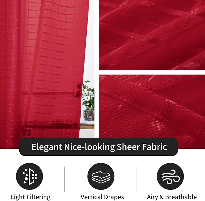 SpaceDresser Check Sheer Curtains 54 Inches Long - Image 4