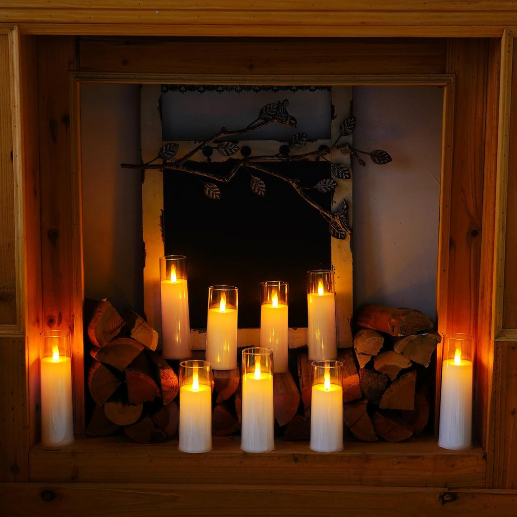 Homemory Pure White Acrylic Flameless LED Candles, Battery Operated With Remote Control and Timer, Electric Fake Candles for Wedding, Home Decor, Set of 9