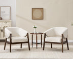 Mid-Century Modern Accent Chair, Comfy Barrel Armchair with Wide Seat, Upholstered Lounge Chair with Walnut Wood Legs for Living Room/Bedroom/Reading Corner, Chenille, Beige, 1PC