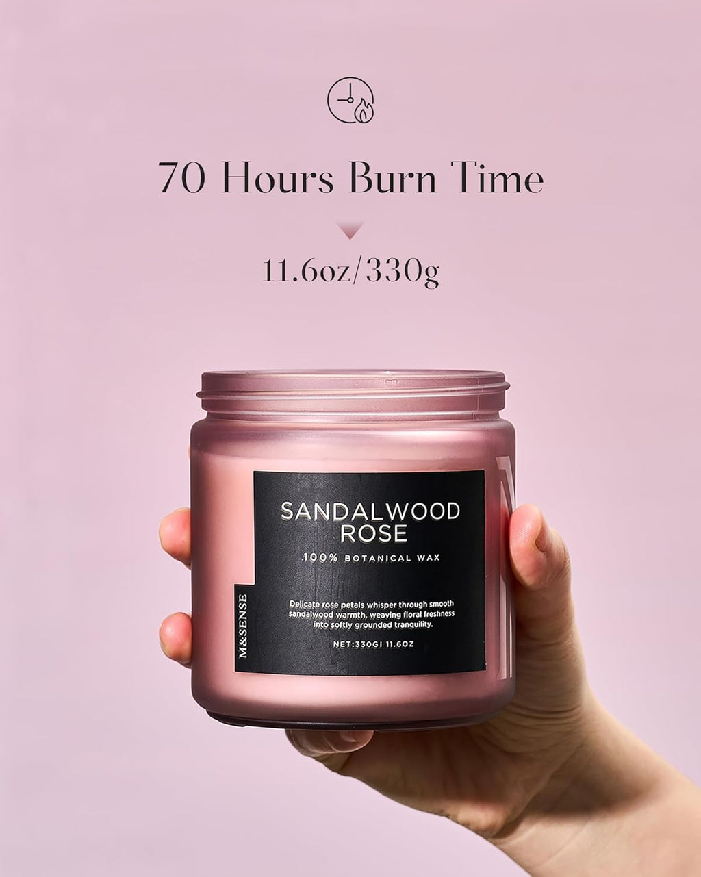 M&SENSE Sandalwood Rose Scented Candle - 11.6oz Natural Soy Wax Non Toxic 70-Hour Burn Long Lasting Candle, 2-Wick Strong Scent for Home - Slow-Burning Housewarming Gift for Men & Women