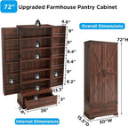 72‘’ Farmhouse Kitchen Pantry Cabinet with Drawer, Tall Storage Cabinet with 2 Barn Doors and Shelves, Versatile Large Rustic for Dining Room, Bathroom, Living Room, Laudry, Brown