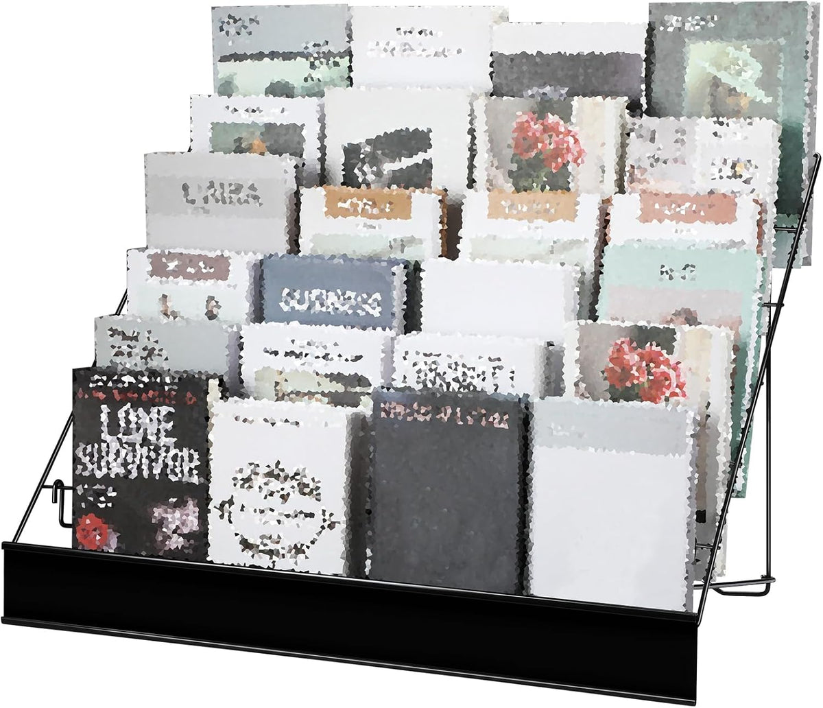 Queekay 6 Tier Wire Countertop Rack black Comic Book Holders Wide Wire Magazine Rack Tabletop Display Stand for Table Top Book Brochure Literature Comic Greeting Card Shelf Holder Stand