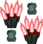 BrizLabs Green Wire Battery String Lights, 17.94ft 50 LED, Indoor/Outdoor, 8 Modes, Valentines Day, Party, Wedding, 2 Sets