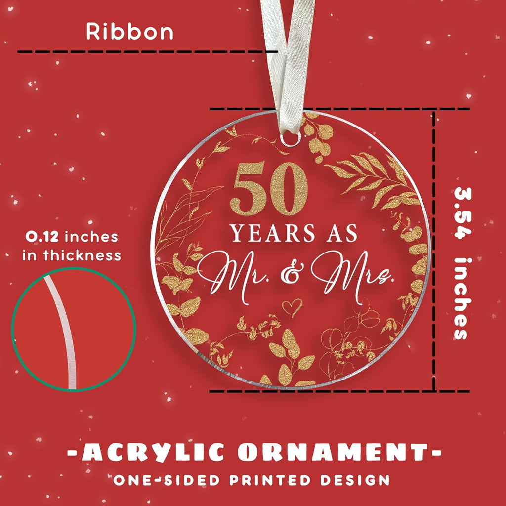 50th Anniversary Wedding Gifts - Mr and Mrs Gifts - 50th Wedding Anniversary Ornament for Couple, Her, Him, Wife, Husband, Parent - Acrylic Ornament