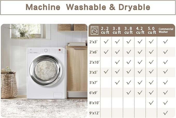 Beige Grey Washable Rugs 5x7 Area Rugs - Image 9