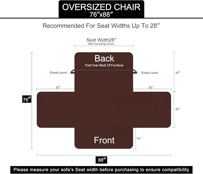 U-NICE HOME Reversible Oversized 28''Chair Covers, Dark Grey/Light Grey | - Image 6