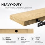 Fun Memories Floating Shelves for Wall Decor, 55"x8" Rustic Reclaimed Wood Shelves, Heavy-Duty Wall Mounted Shelves with Invisible Brackets for Living Room, Bedroom, Kitchen, Natural Finish