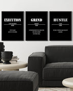 Drsoum Inspirational Office Framed Wall Art Motivational Grind Hustle Success Canvas Wall Decor Encouraging Quotes Sayings Paintings 3 Pieces Artwork Home Bedroom Easy to Hang 12x16in (Black Framed)