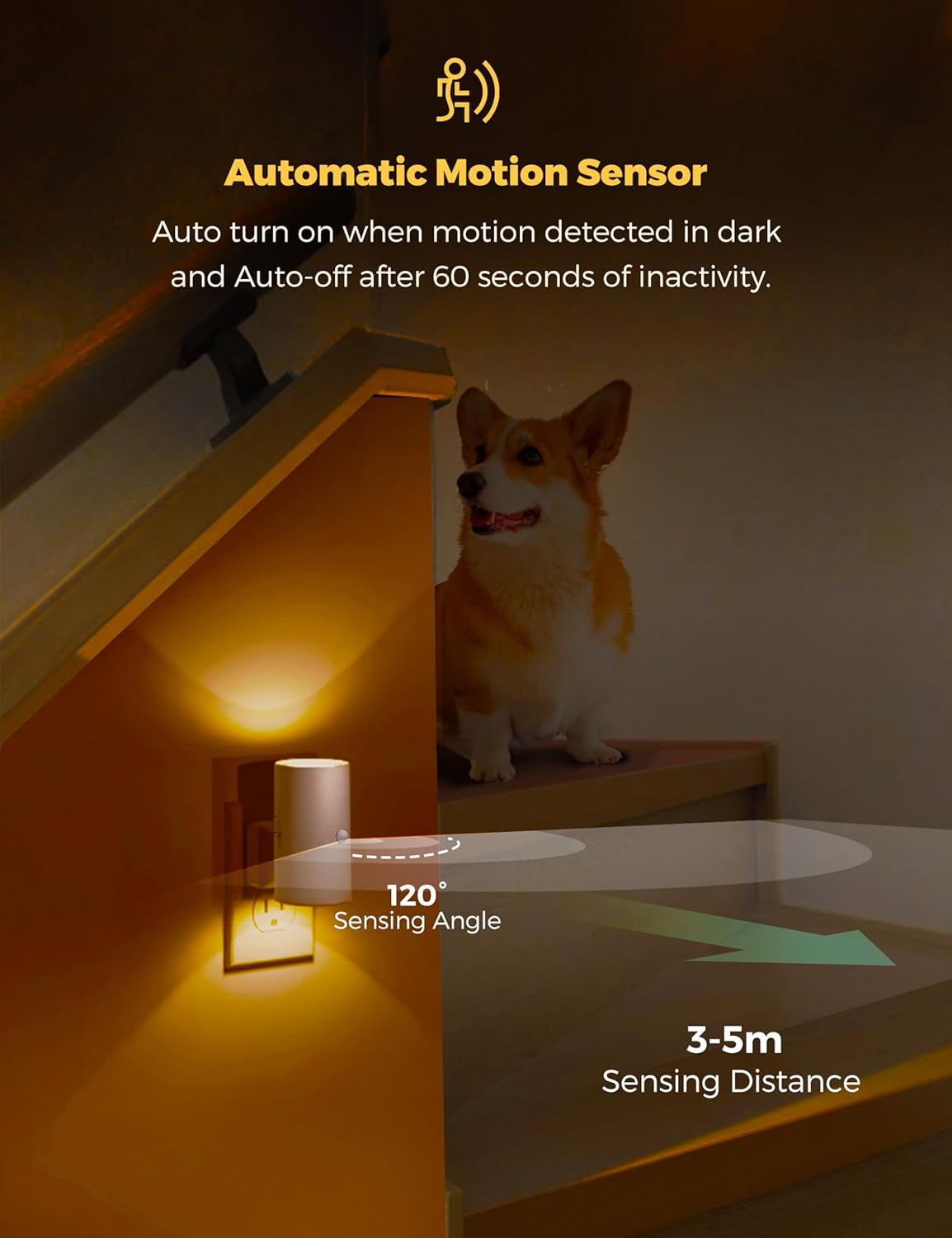 L LOHAS LED Motion Sensor Nightlight, Amber Night Light, [2 Pack] Motion Activated Night Light, Yellow Nightlights, Dimmable 0-100LM, Sleep Light for Bathroom Hallway Bedroom Stairway Kitchen