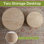 Round Nesting Coffee Tables Modern Travertine Coffee Table Small Round Coffee Tables Circular Side Table Accent End Table Nested Coffee Table Set for Living Room (Travertine Large)