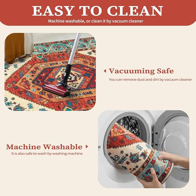 SERISSA 3x5 Washable Non Slip Boho Area Rug - Image 2