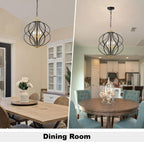 Modern Black and Gold Chandelier for Dining Room, 4 Lights Geometric Chandeliers, Sphere Chandelier Industrial Large Pendant Light Fixtures Hanging for Kitchen, Entryway, Foyer, Stairs