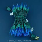 100 Blue One-Piece LED Christmas Lights, 33 ft Green Cord High Waterproof UL Certified T5 Outdoor String Lights (Blue)