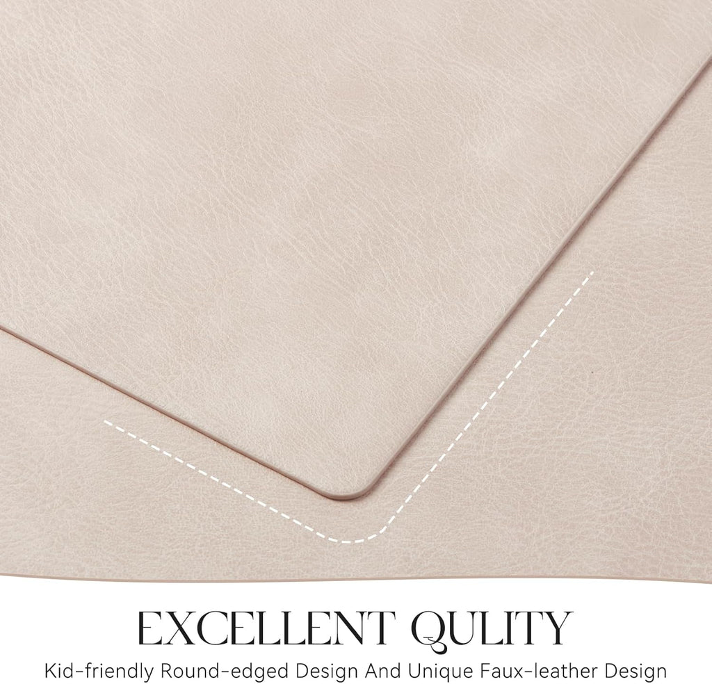 MOSAYT Vinyl Placemats Set of 8-12 X 17 Inch - Faux Leather 100% Waterproof Oil-Proof Wipeable PU Place Mats, Heat Resistant Reversible Table Mats for Kitchen, Dining, Outdoor (Beige)