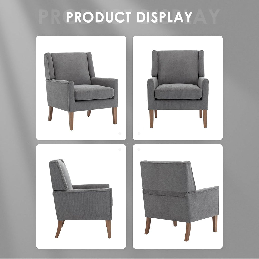 COLAMY Modern Wingback Living Room Chair, Upholstered Fabric Accent Armchair, Single Sofa Chair with Lounge Seat and Wood Legs for Bedroom/Office/Reading Spaces, Gery