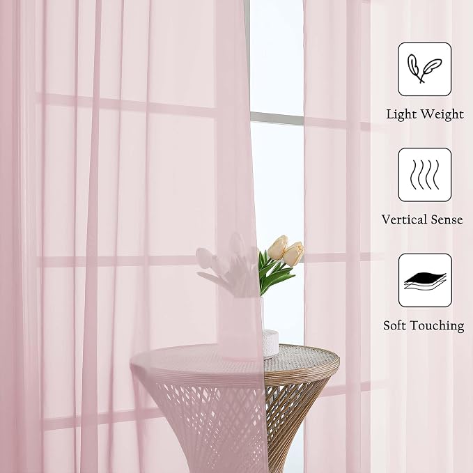 Blush Pink Sheer Curtains 96 Inches Long 2 Panels Set, Modern Farmhouse Decor - Image 2