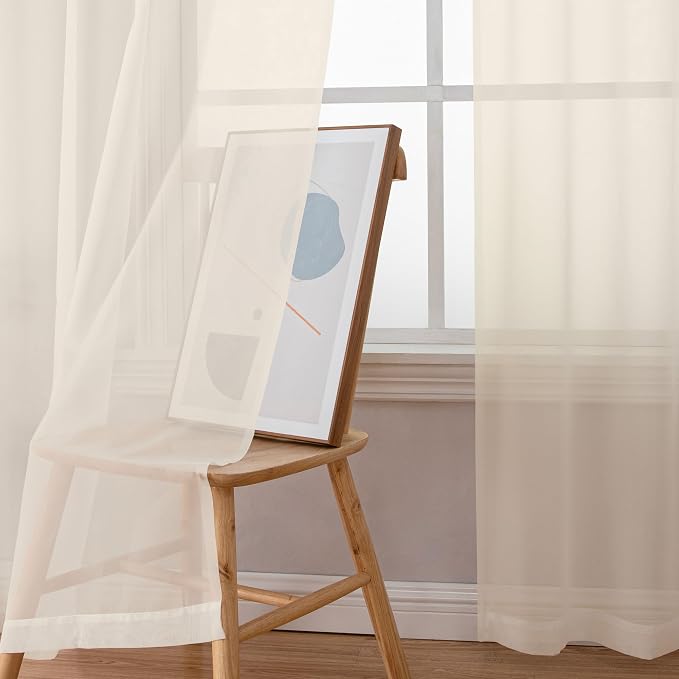 Simplebrand Cream Sheer Curtains 84 Inches Long 2 Panels, Light Filtering Rod - Image 7