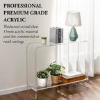 MyGift Premium 15mm Clear Acrylic Entryway Console Table with Bottom Display Shelf, 2 Tier Living Room Sofa Back Storage Shelves Modern Luxury Home Decor