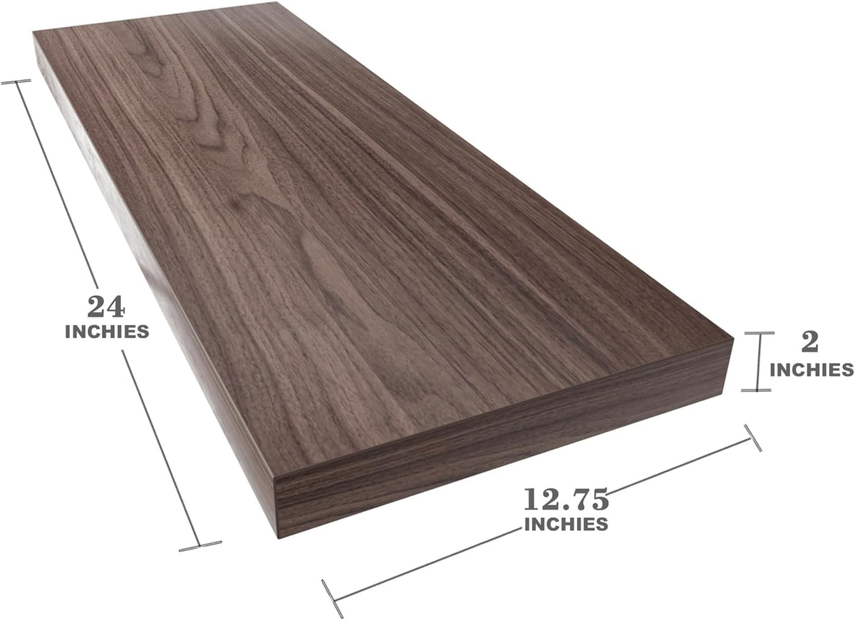 Large Floating Shelves for Wall Set of 3 Wooden Wall Shelves 24 in x 12.75 in x 2 in Room Decor Long Shelf with Invisible Wall Mount Bracket for Bedroom Kitchen Living Room Walnut