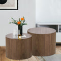 Nesting Coffee Table Set of 2, Round Side Tables Set, Wooden Accent Table, Modern End Tables, Minimalist Circle Table for Small Space Living Room Bedroom, Walnut